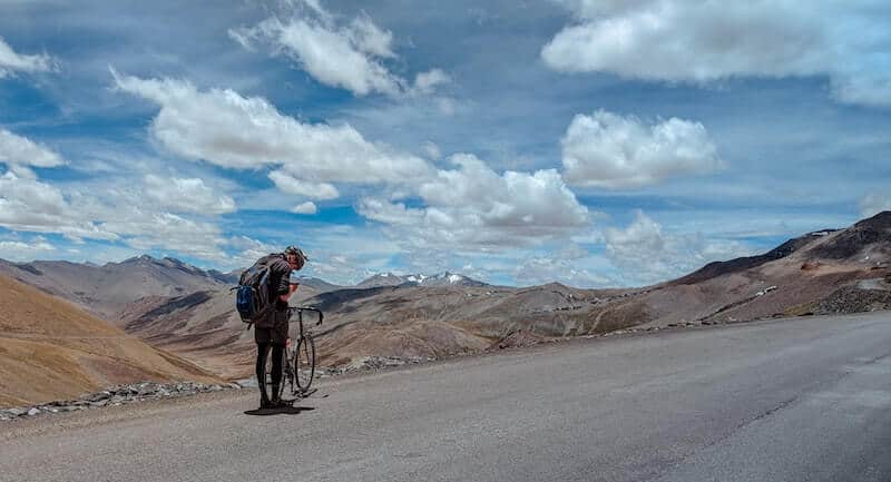 Gravel Bike Rider Taking a Break