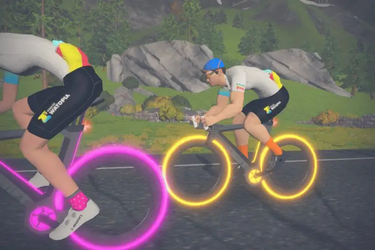 Zwift Tron Bike with orange wheels