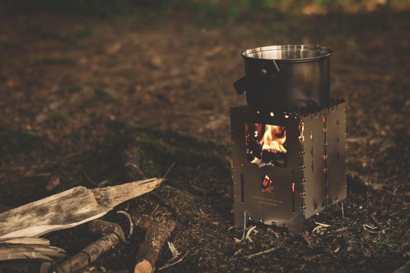 Wood fire stove brewing coffee