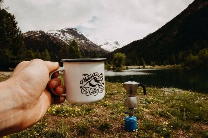 Brewing a coffee whilst bicycle touring