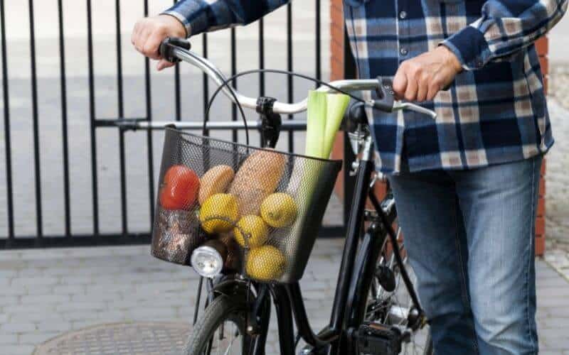 Cycling with groceries in front basket