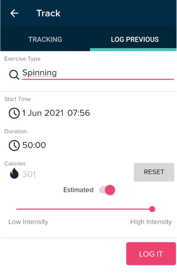 Fitbit Log Spinning Workout