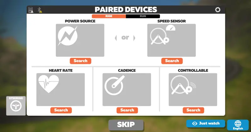Zwift Pair Devices Screen