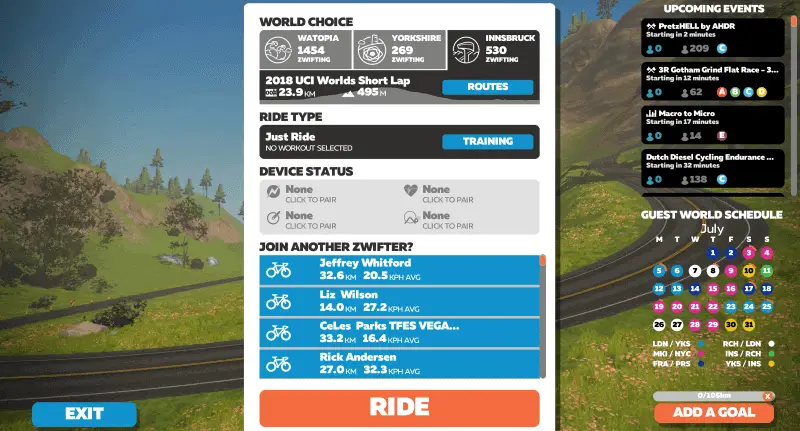 Zwift World Choice Screen