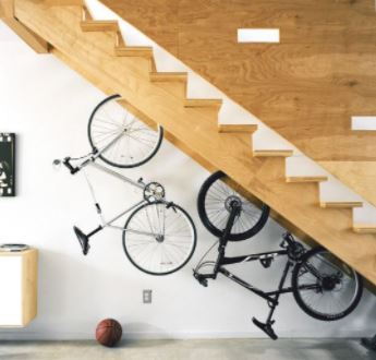 Two bicycles loaded onto a stair mount system