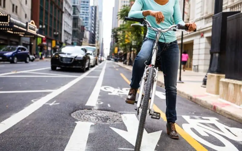 Woman resting whilst riding to work