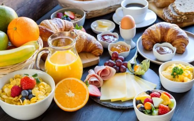 Big breakfast spread for a cyclist