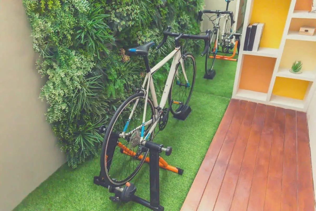 Portable Bike Trainer On Indoor Grass