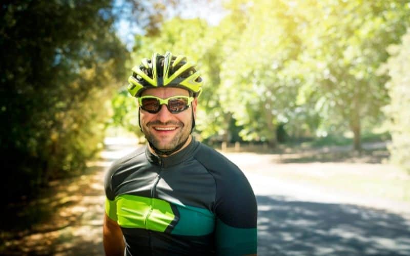 Man Wearing Fluro Polarized Cycling Sunglasses