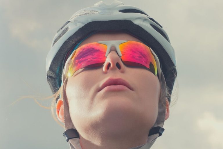 Woman Wearing Red Cycling Sunglasses