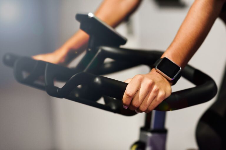 Phone holders on a spinning bike