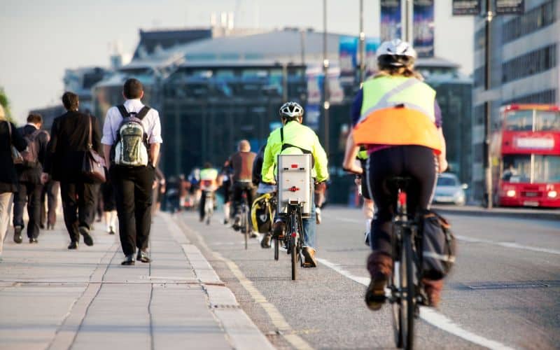 Commuters cycling to work