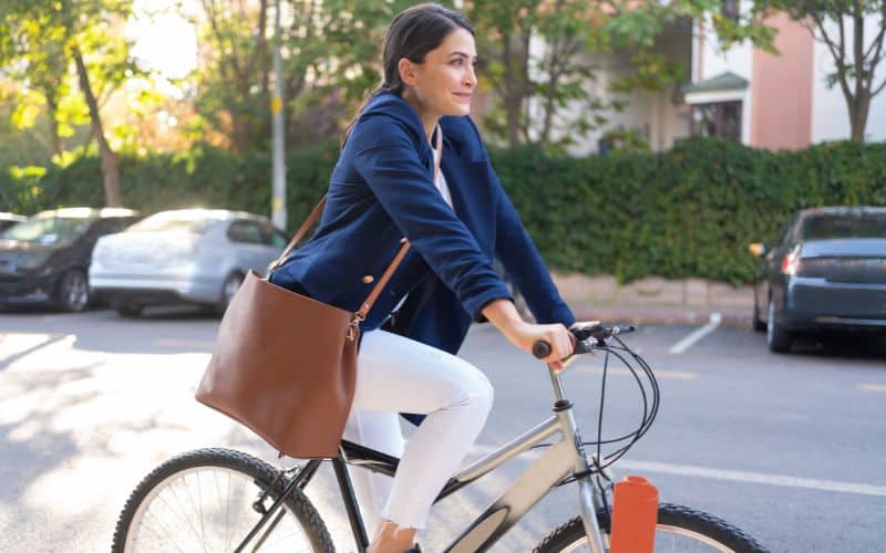Woman cycling to work