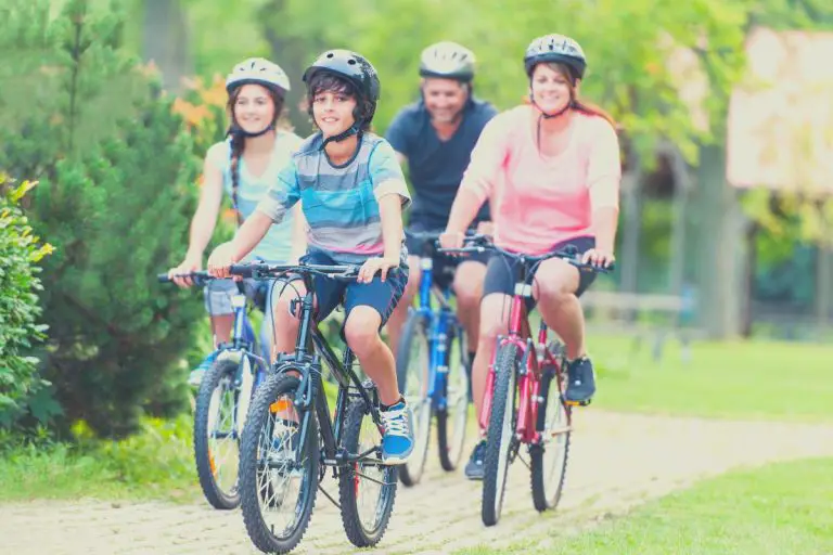 Family riding on steel bikes