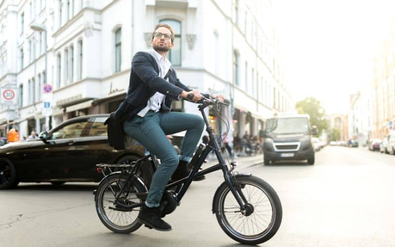 Man riding electric bike in the city