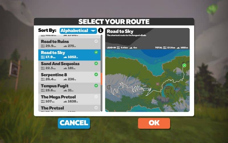 Selection of Zwift maps