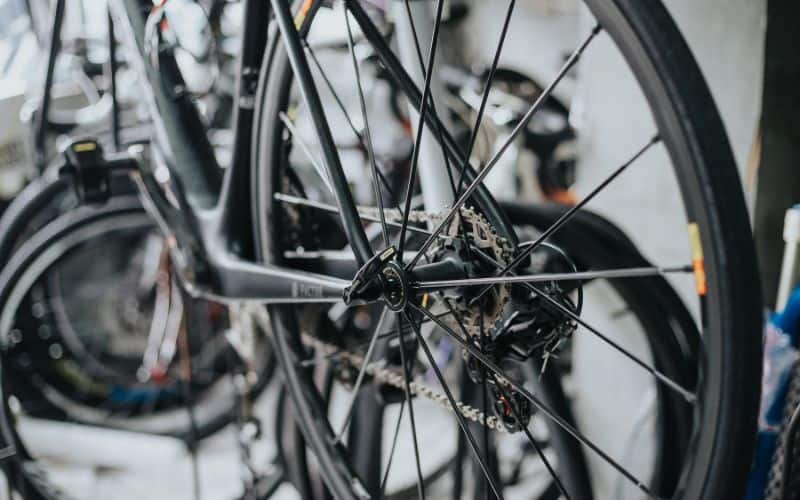 Bike wheel in focus