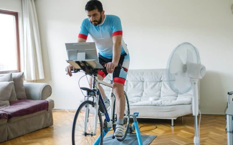 Indoor cycling on a trainer at home