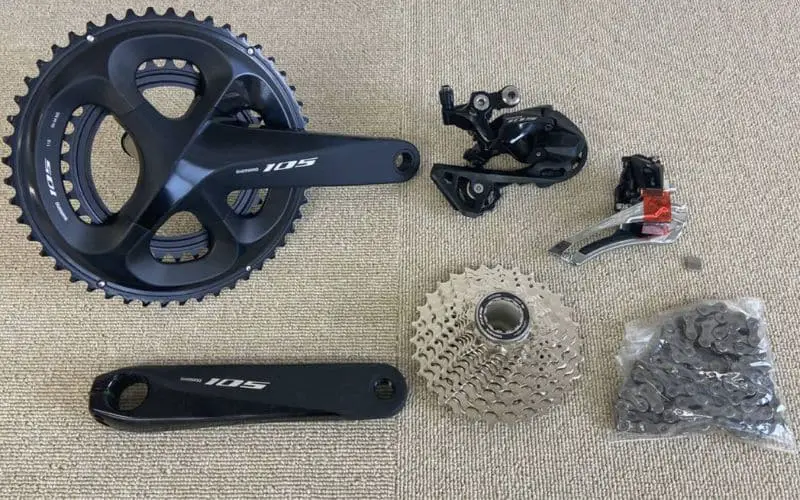 Shimano 105 R7000 Road bike Groupset on the floor