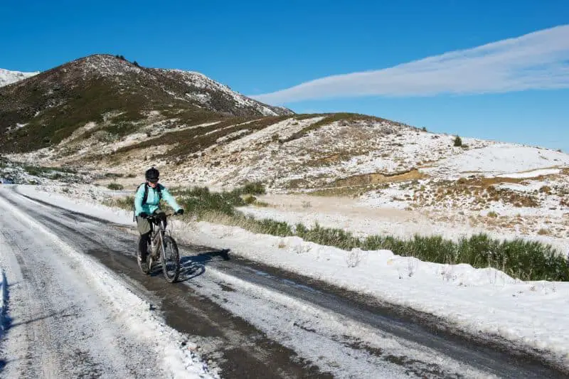 Winter cyclist layered up