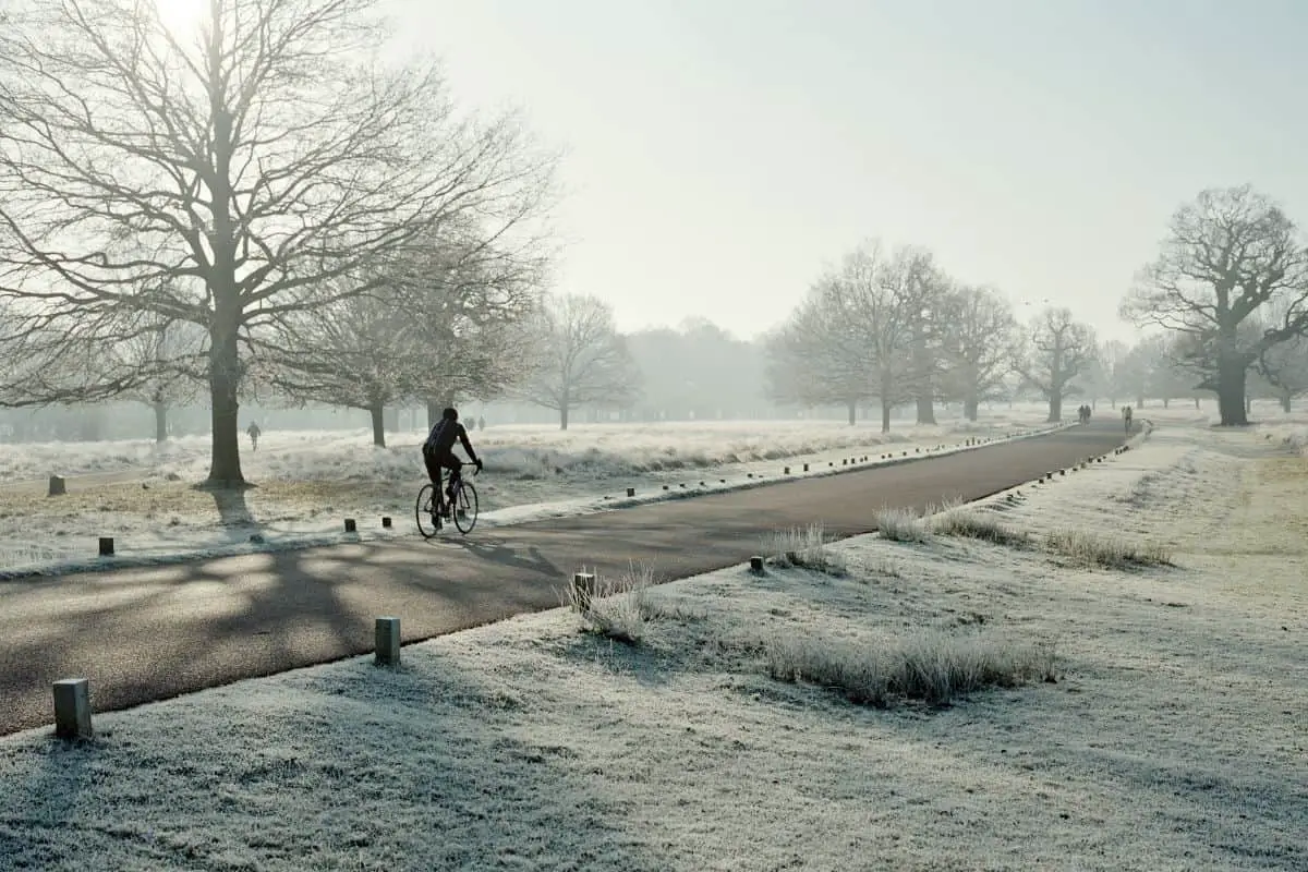 Cycling through a frosted field