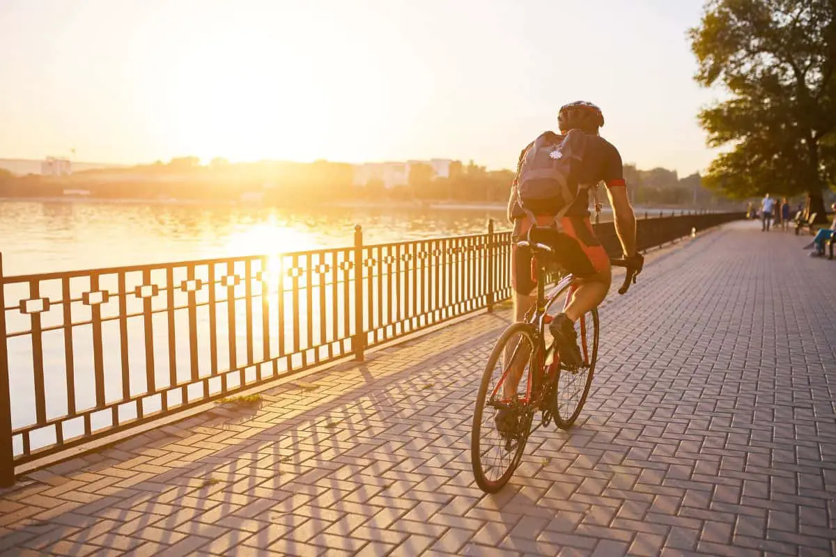 Road cycling in the sunset on a commute home