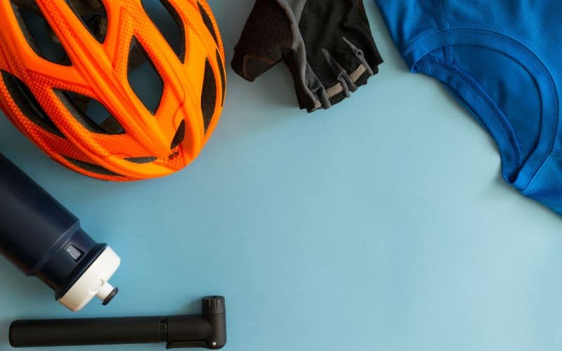 Cycling gear - helmet, pump, water bottle