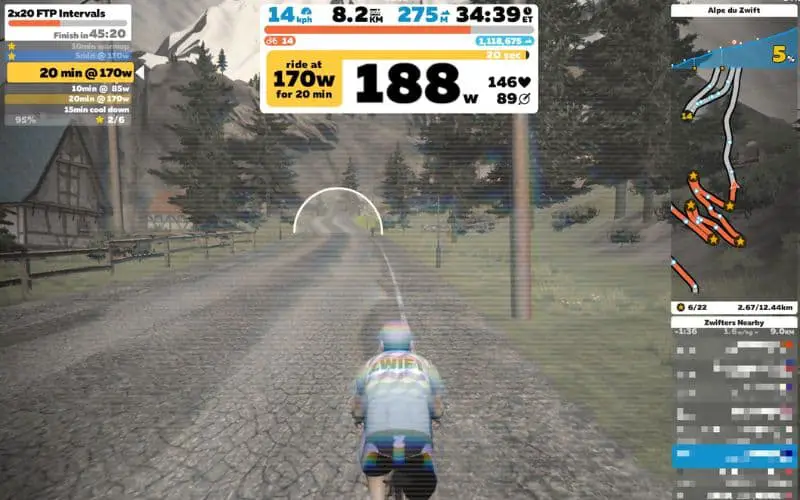 Pushing hard cycling up Alpe du Zwift