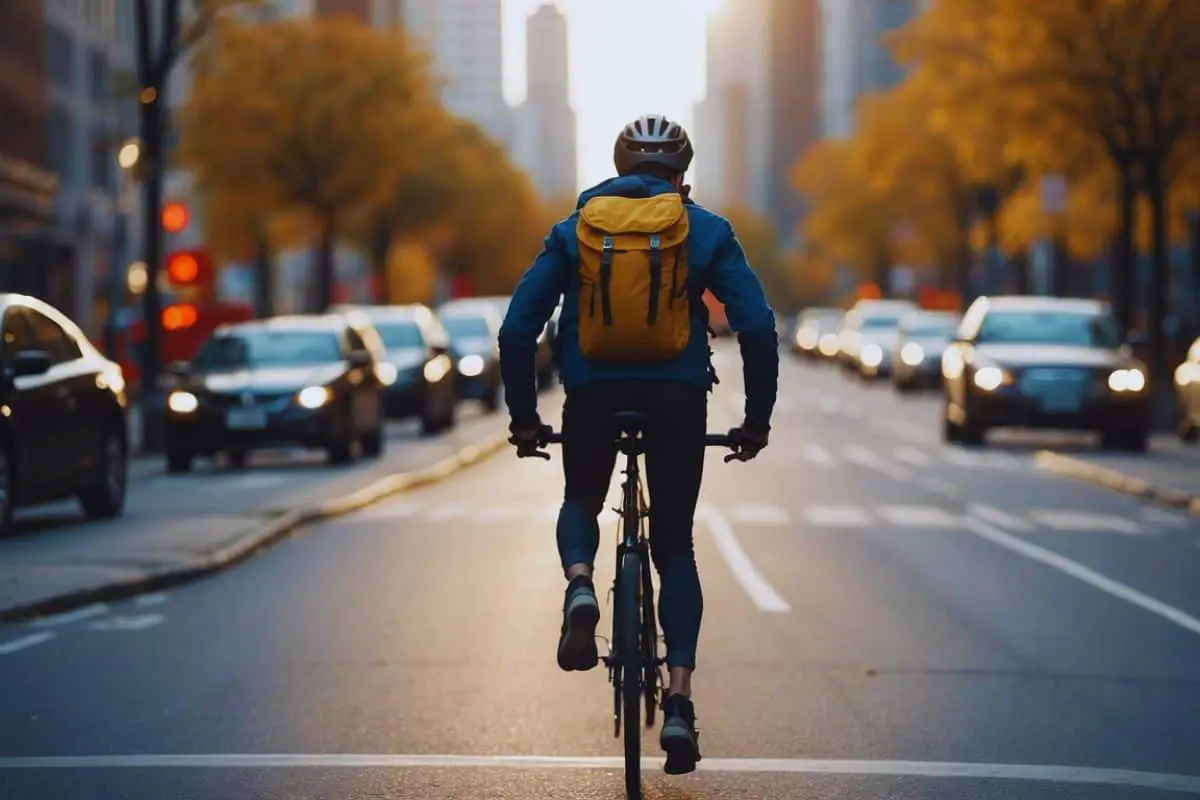 Commuter riding on quiet city road